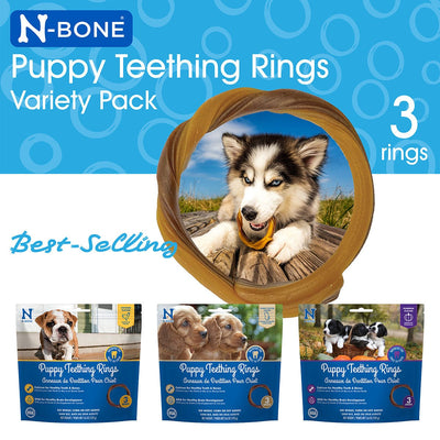 N-Bone Puppy Teething Rings 3 Count Bag Variety Pack, Chicken & Pumpkin & Peanut Butter Flavor, Total 3 Bags, 10.8-oz, 9 Rings