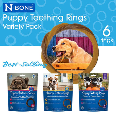 N-Bone Puppy Teething Rings 6 Count Bag Variety Pack, Chicken & Pumpkin & Peanut Butter Flavor, Total 3 Bags, 21.6-oz, 18 Rings