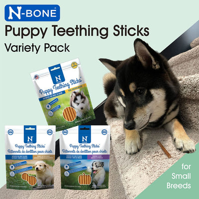 N-Bone Puppy Teething Sticks Variety Pack, Chicken & Pumpkin & Peanut Butter Flavor, Total 3 Bags, 11.22-oz