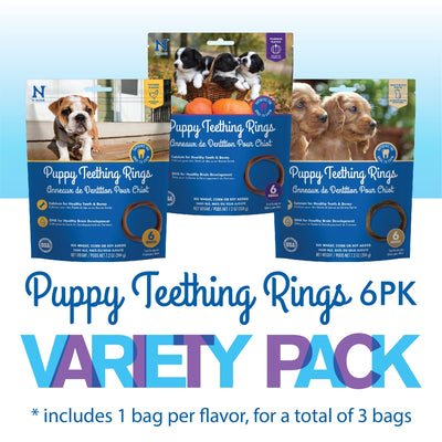 N-Bone Puppy Teething Rings 6 Count Bag Variety Pack, Chicken & Pumpkin & Peanut Butter Flavor, Total 3 Bags, 21.6-oz, 18 Rings
