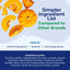 Pumpkin slices with text highlighting ingredient list and benefits on a blue and white background